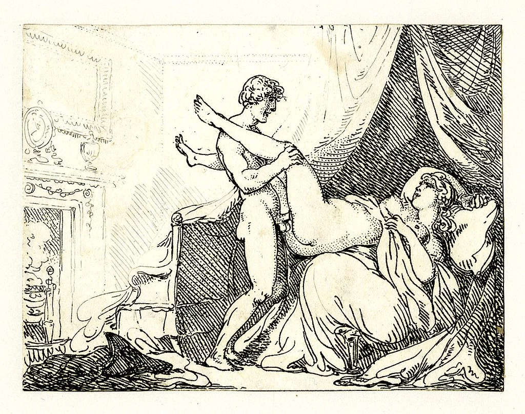 Thomas Rowlandson-177-Una coppia che fa l'amore in una camera da letto